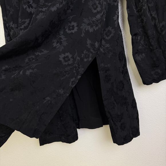 Vtg Yasuko Tunic Top Black M/L Womens Long Sleeve Jacquard Floral Artsy Button - Picture 8 of 10